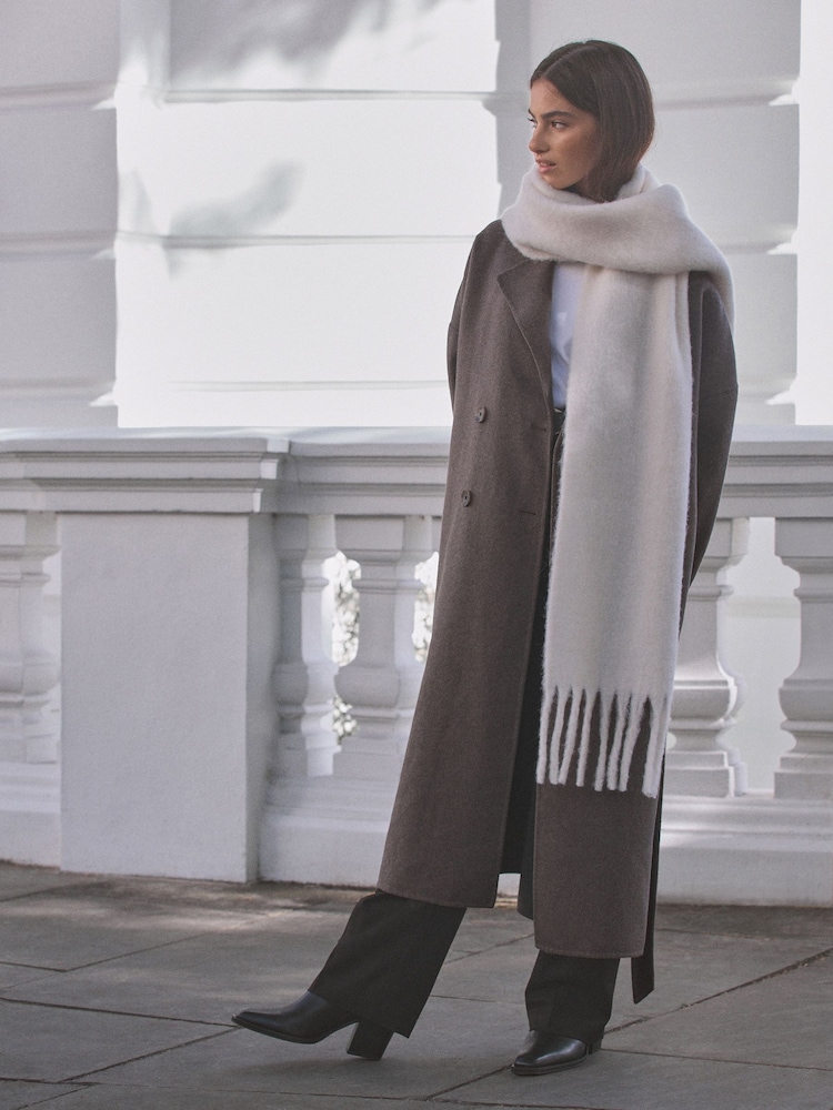 Cream Wool And Alpaca Blend Heavyweight Blanket Scarf - Image 2 of 11