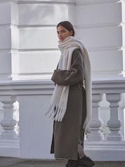 Cream Wool And Alpaca Blend Heavyweight Blanket Scarf - Image 3 of 11