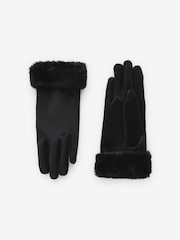 Schwarz - Handschuhe mit Kunstpelzbündchen - Bild 3 von 5