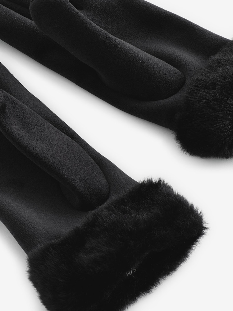 Schwarz - Handschuhe mit Kunstpelzbündchen - Bild 5 von 5