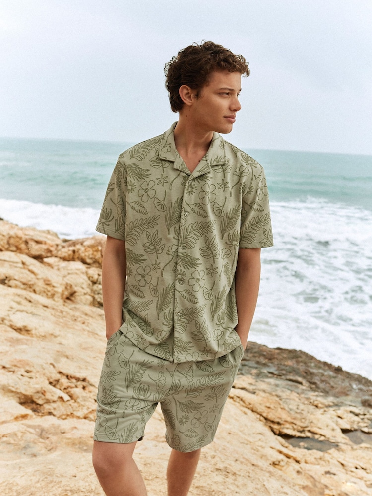 Sage Green Floral Print Dock Shorts - Image 1 of 9