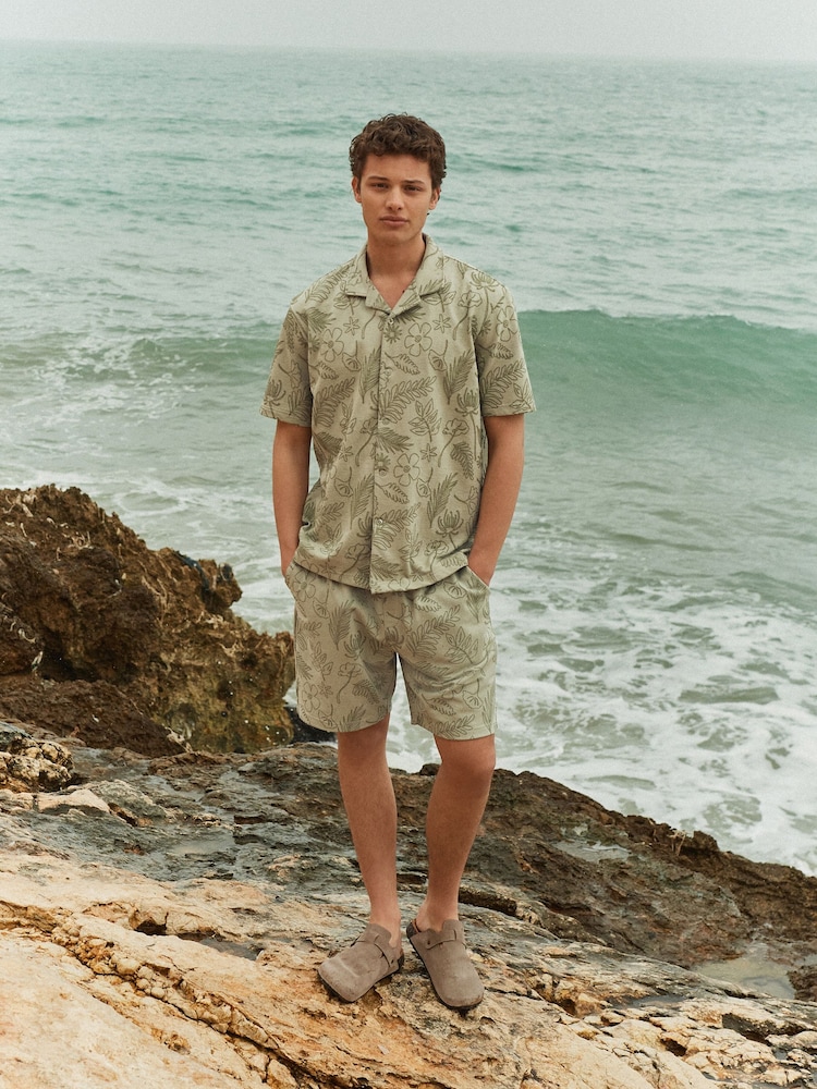 Sage Green Floral Print Dock Shorts - Image 2 of 9