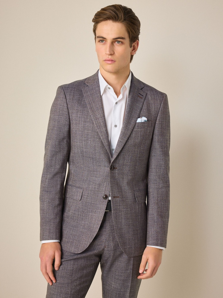 Burgundy Red Regular Fit Trimmed Textured Suit Jacket - Image 1 of 8
