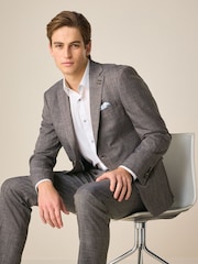 Burgundy Red Regular Fit Trimmed Textured Suit Jacket - Image 3 of 8