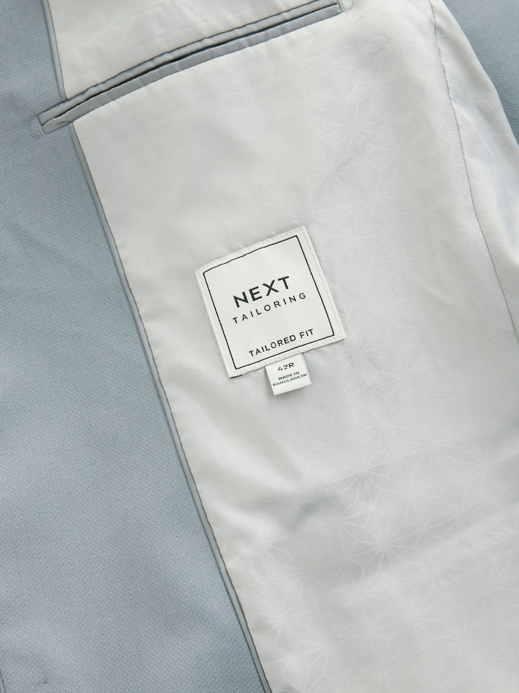 Light Blue Tailored Fit Textured Suit Jacket - Image 11 of 12