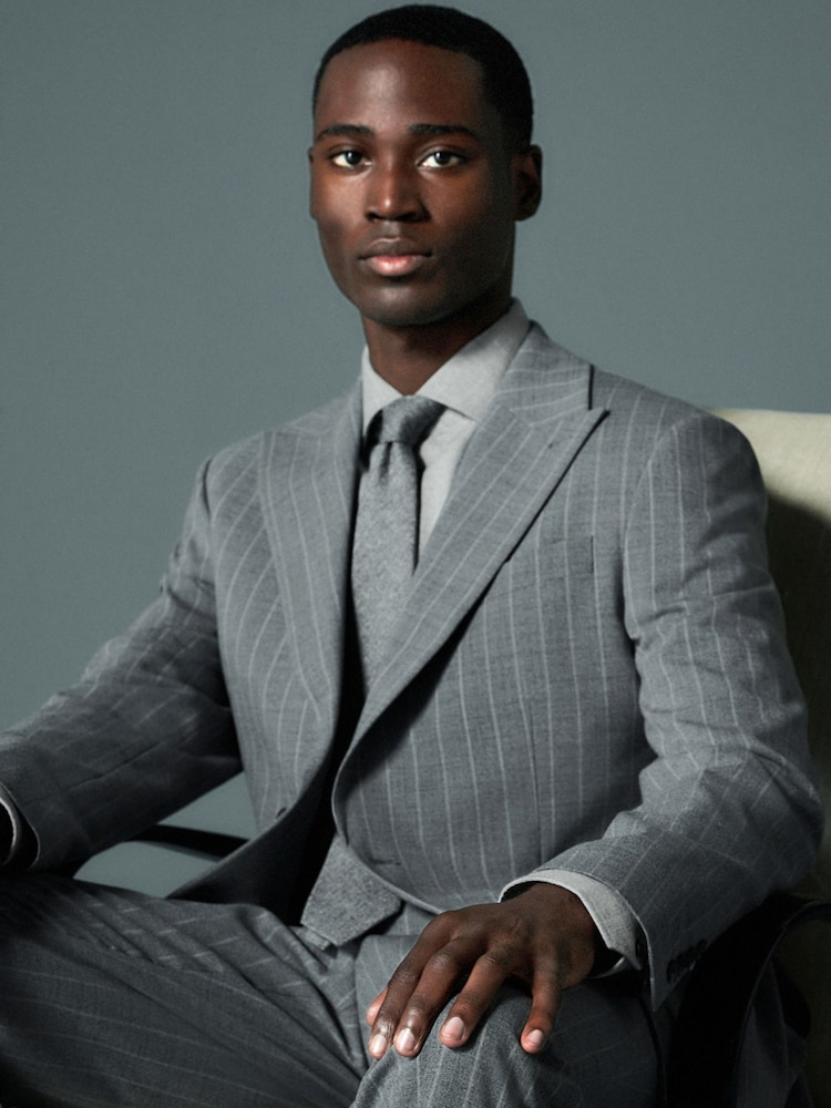 Grey Tailored Fit Wool Blend Stripe Jacket - Image 1 of 9