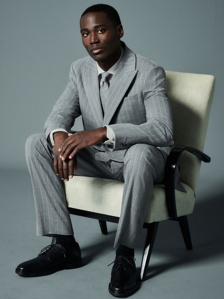 Grey Tailored Fit Wool Blend Stripe Jacket - Image 2 of 9