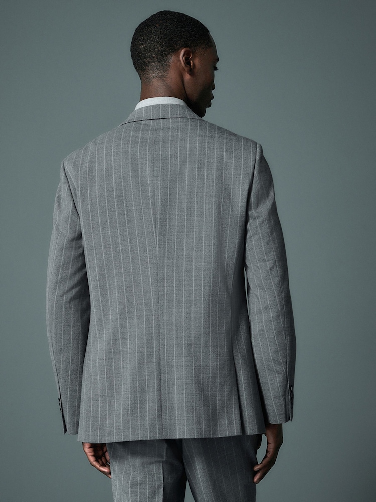 Grijs - Tailored Fit Wool Blend Stripe Jacket - Image 3 of 9