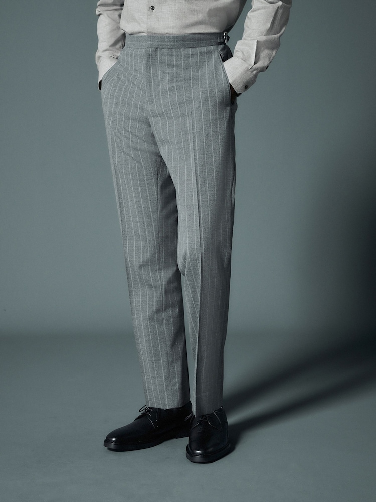 Grey Tailored Fit Wool Blend Stripe Trousers - Image 1 of 9