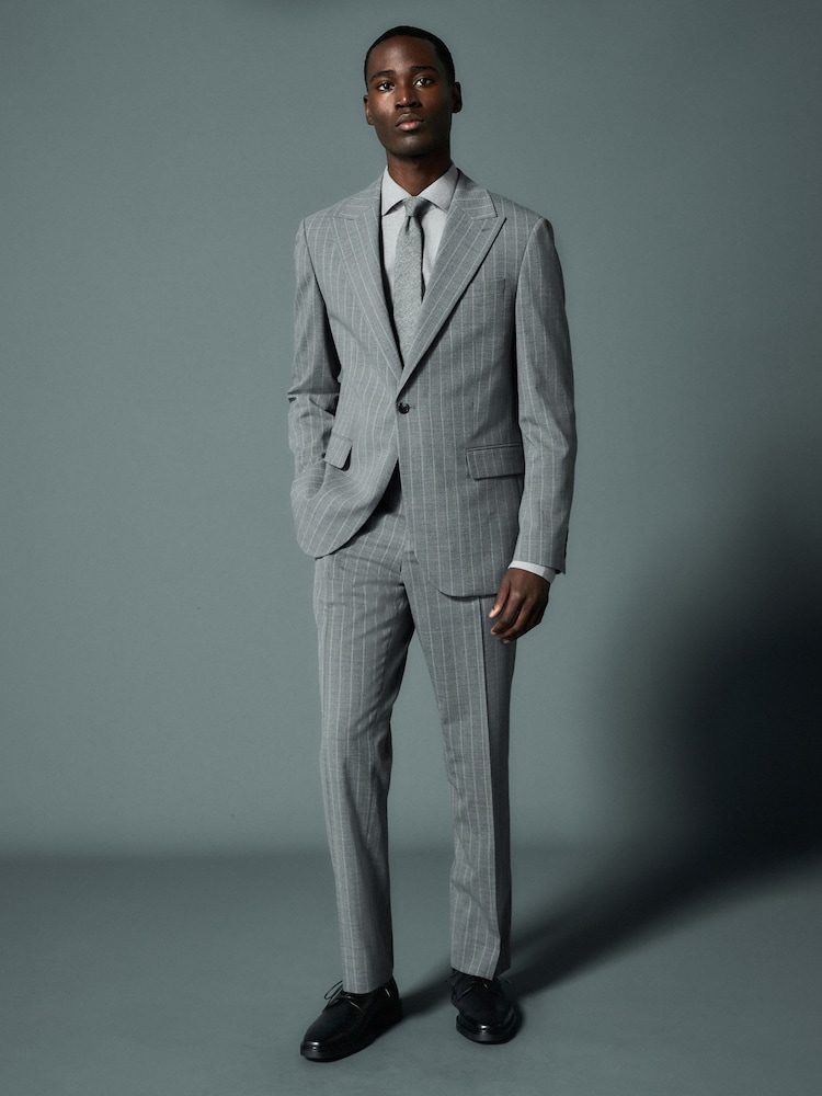 Grey Tailored Fit Wool Blend Stripe Trousers - Image 2 of 9