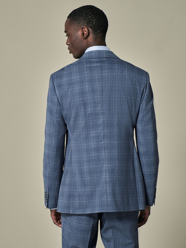 Blau - Tailored Fit Wool Blend Check Jacket - Image 3 of 10