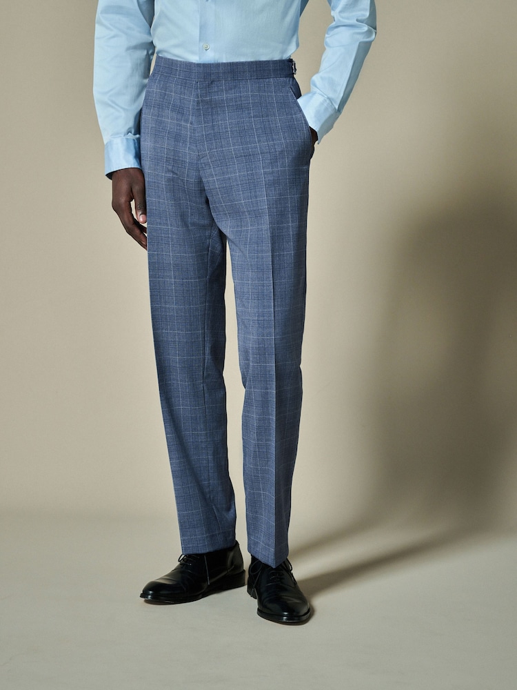 Bleu - habillé Fit Wool Blend Carreaux Pantalons - Image 1 of 10