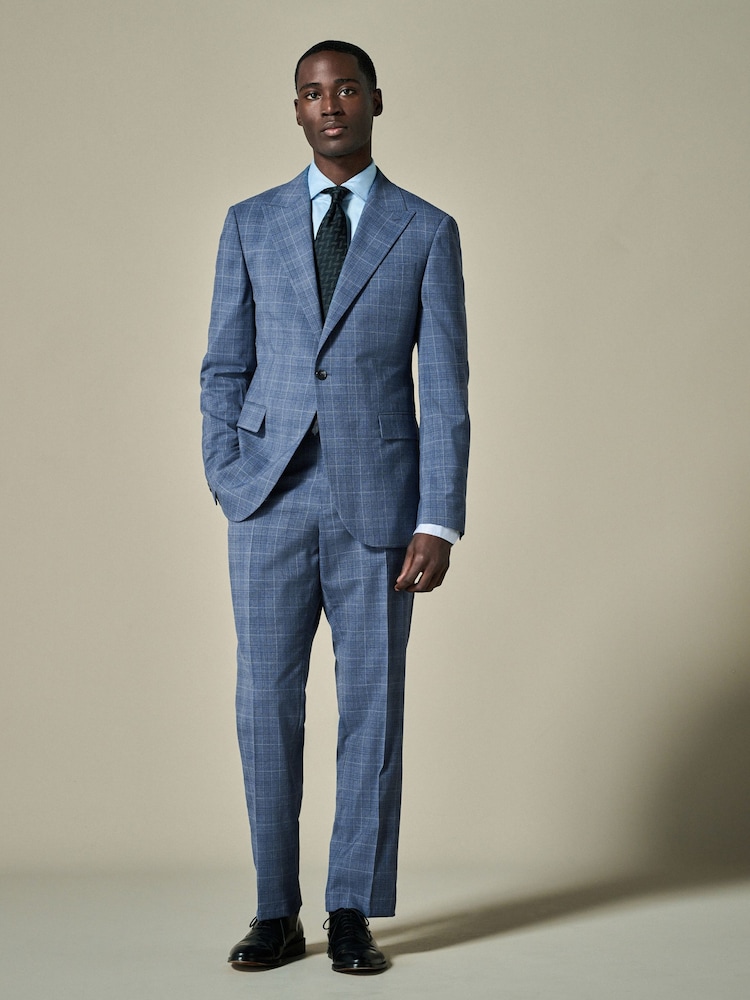 Bleu - habillé Fit Wool Blend Carreaux Pantalons - Image 2 of 10