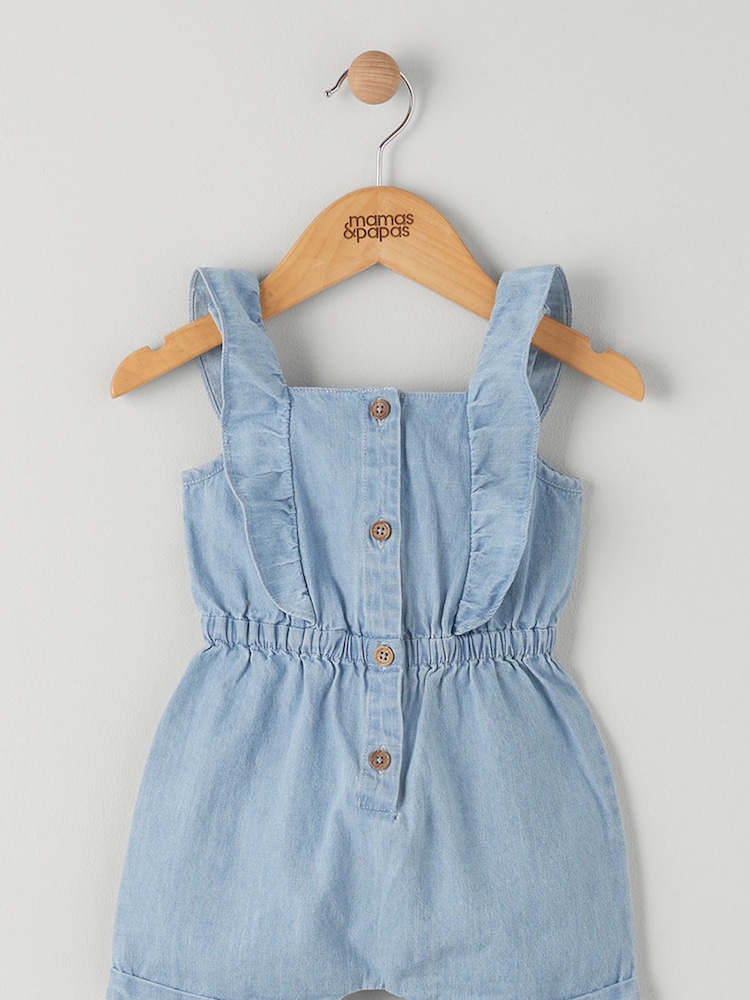 Mamas & Papas Chambray Blue 100% Cotton Playsuit - Image 3 of 3