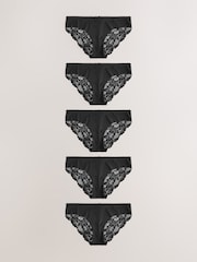 Schwarz - Nahtlose Slips mit Spitzenrückseite im 5er-Pack - Bild 1 von 5