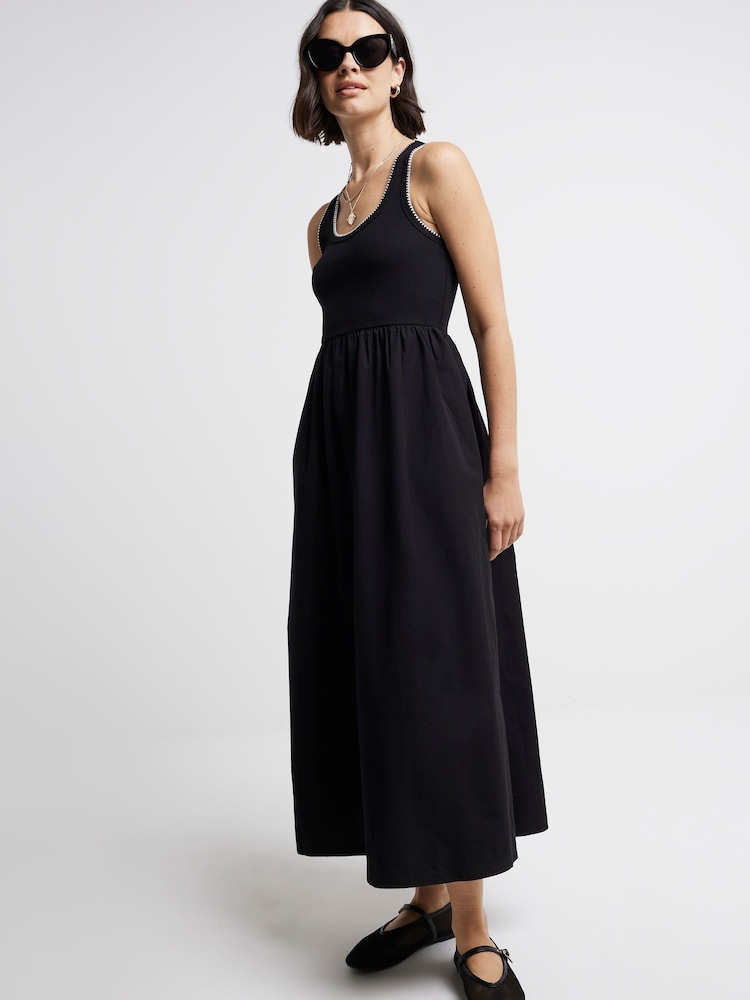 River Island Black Scoop Neck 100% Cotton Maxi Dress - Image 1 of 4 River Island Black Scoop Neck 100% Cotton Maxi Dress - Image 1 of 4