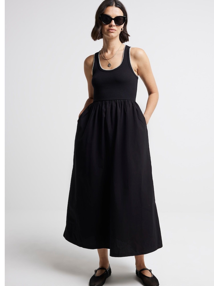 River Island Black Scoop Neck 100% Cotton Maxi Dress - Image 2 of 4 River Island Black Scoop Neck 100% Cotton Maxi Dress - Image 2 of 4