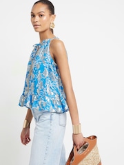 River Island Blue Metallic Halter Top - Image 1 of 6