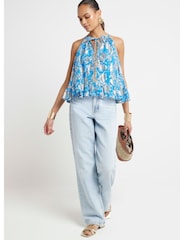 River Island Blue Metallic Halter Top - Image 2 of 6