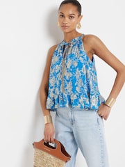 River Island Blue Metallic Halter Top - Image 3 of 6
