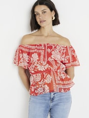 River Island Red Ruffle Frill Bardot Top - Image 1 of 6