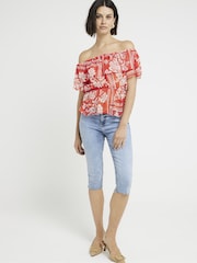 River Island Red Ruffle Frill Bardot Top - Image 2 of 6
