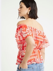 River Island Red Ruffle Frill Bardot Top - Image 3 of 6