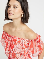 River Island Red Ruffle Frill Bardot Top - Image 4 of 6