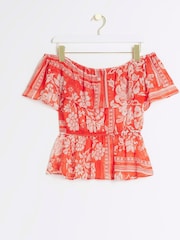 River Island Red Ruffle Frill Bardot Top - Image 5 of 6