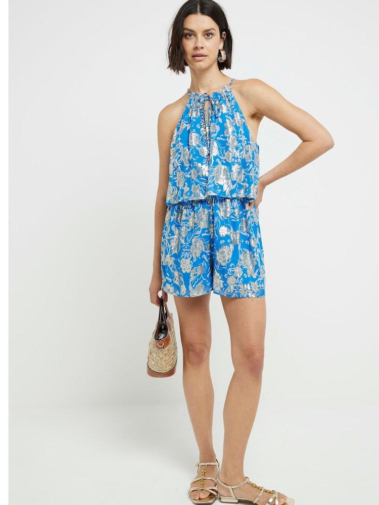 River Island Glitter Floral Halter Neck Playsuit - Bild 2 von 4