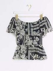 River Island Black Ruffle Frill Bardot Top - Image 1 of 1