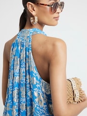River Island Blue Halter Metallic Trapeze Dress - Image 2 of 6