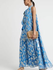 River Island Blue Halter Metallic Trapeze Dress - Image 4 of 6