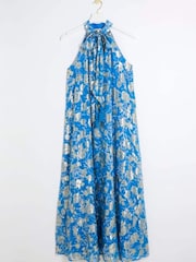River Island Blue Halter Metallic Trapeze Dress - Image 5 of 6
