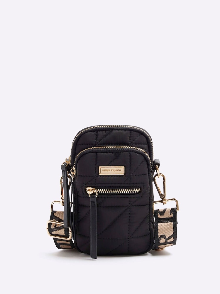 River Island Black Quilted Phone Holder Bag With Pouch - Image 1 of 5