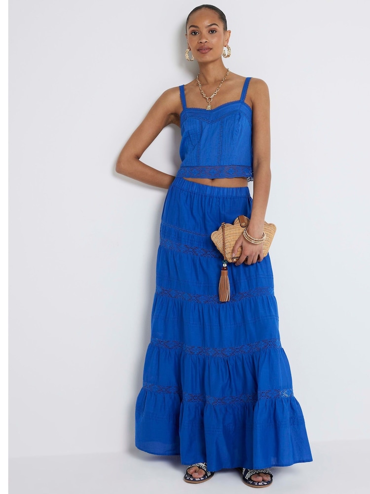 River Island Blue Tiered Maxi Skirt - Image 1 of 3