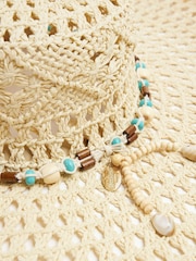 River Island Brown Macrame Bead Floppy Straw Hat - Image 2 of 2