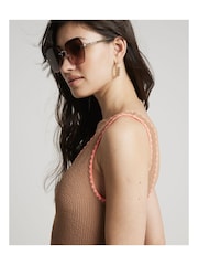 River Island Brown Textured Whipstitch Swimsuit - Image 3 of 4