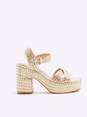 River Island Gold Cross Strap Platform Sandals - Image 1 of 4
