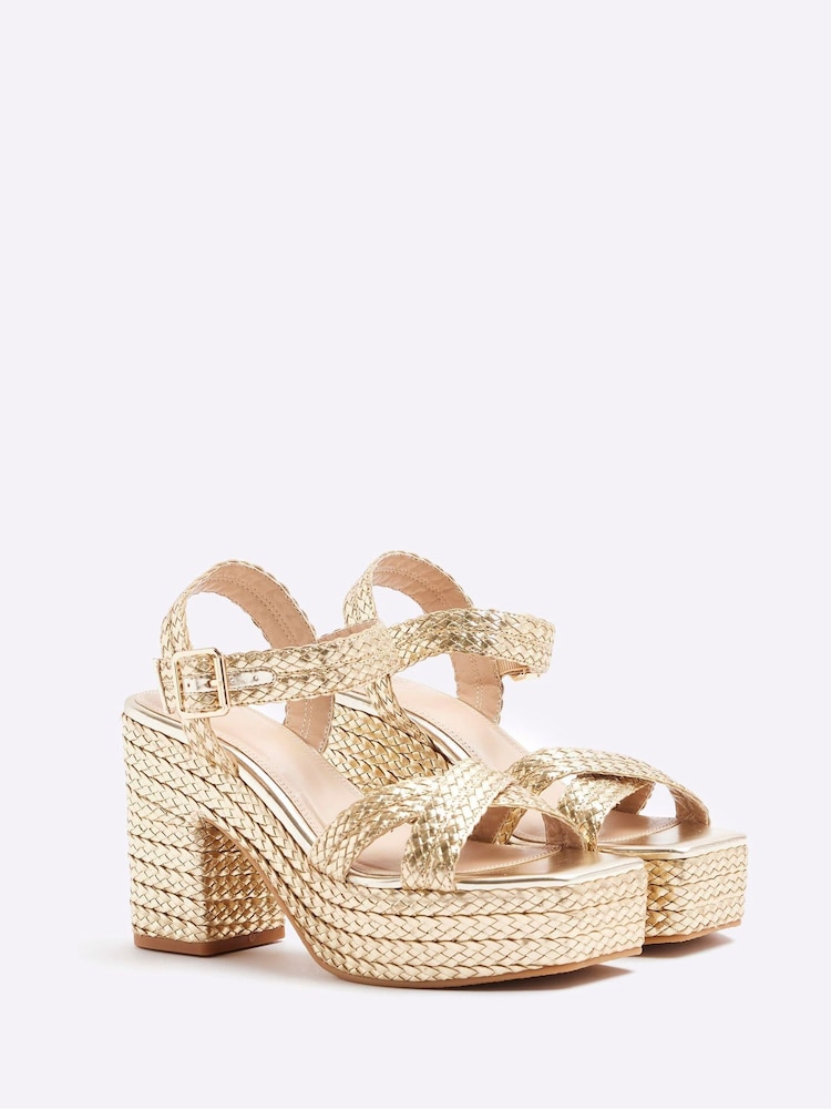 River Island Gold Cross Strap Platform Sandals - Image 2 of 4