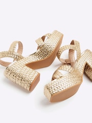 River Island Gold Cross Strap Platform Sandals - Image 4 of 4