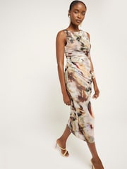 River Island Brown Printed Drape Column Dress - Image 1 of 4
