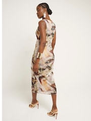 River Island Brown Printed Drape Column Dress - Image 2 of 4
