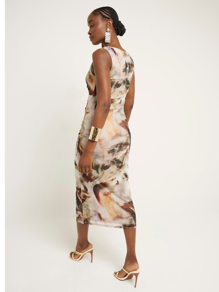 River Island Brown Printed Drape Column Dress - Image 2 of 4