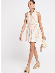 River Island Cream Halter Sparkle Godet Dress - Image 1 of 6