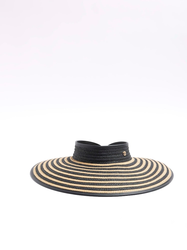 River Island Black Stripe Straw Visor Hat - Image 1 of 2