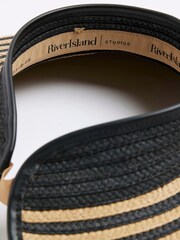 River Island Black Stripe Straw Visor Hat - Image 2 of 2
