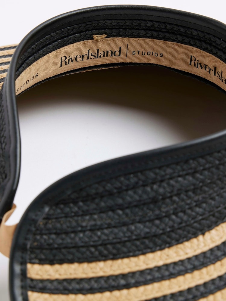River Island Black Stripe Straw Visor Hat - Image 2 of 2