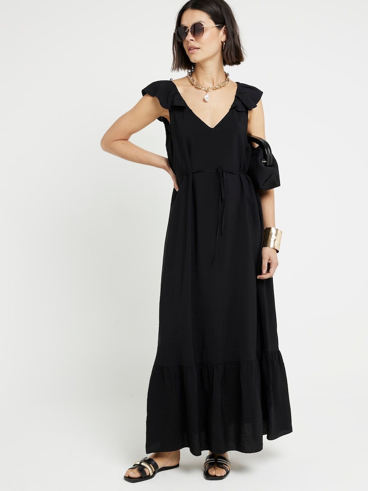 River Island Black Floral Frill Sleeve Maxi Dress - Image 1 of 3