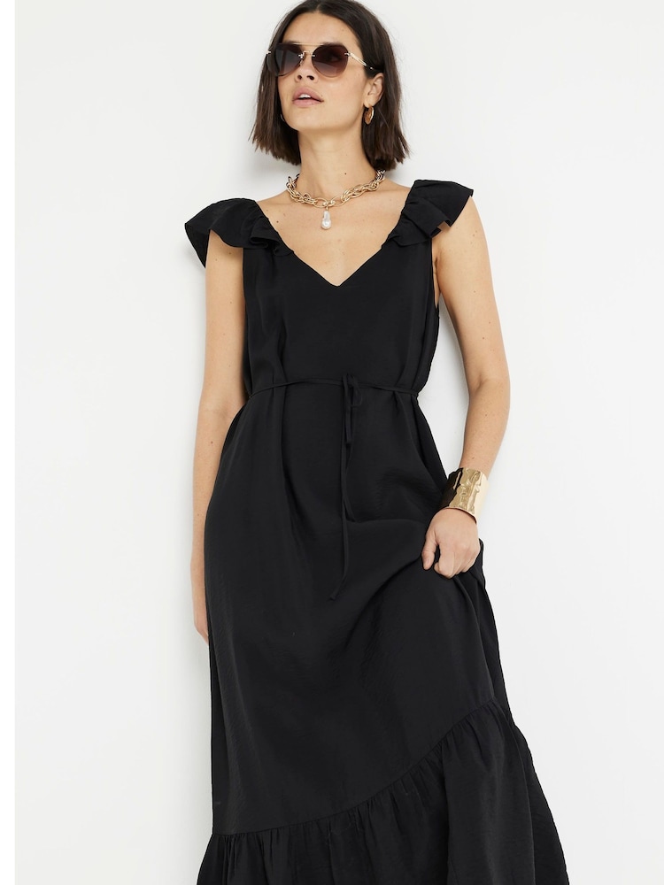 River Island Black Floral Frill Sleeve Maxi Dress - Image 2 of 3